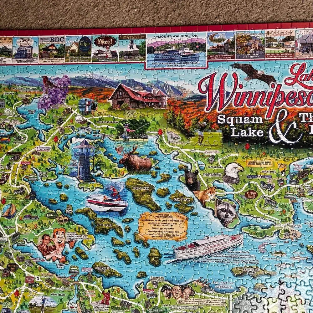 White Mountain Puzzle Lake Winnipesaukee Squam Lakes Region NH Map 1000 Pieces